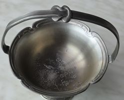 Vintage Pewter Basket with Bird Motif .