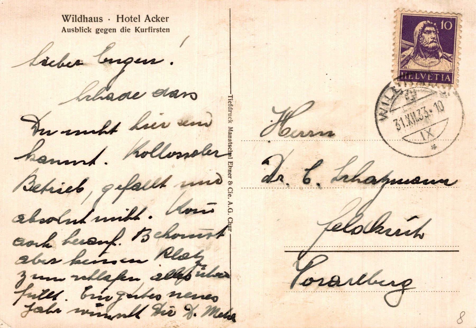 Cartes postales: Wildhaus - Hotel Acker. Speisesaal – D'occasion à Bronschhofen par Astore 1