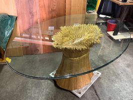 Ähren Tisch mit Glasplatte oval 180x 120, H: 74 cm, goldfarb