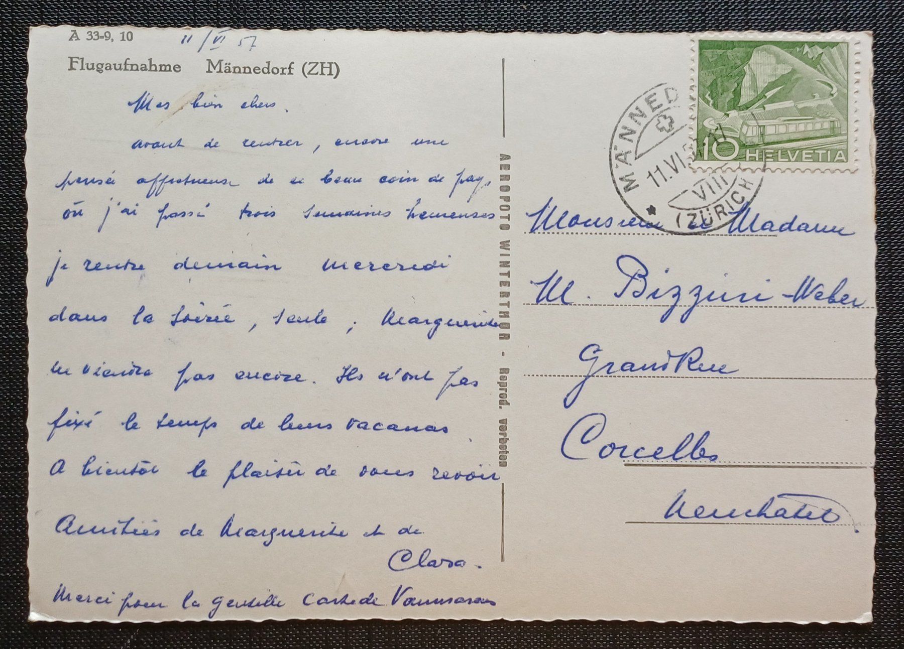 Cartoline postali: AK Flugaufnahme MÄNNEDORF 1957 – Usato da Brittnau venduto da simionius 1