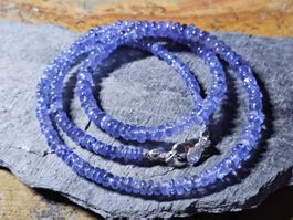 Tansanit kette Silber 925 Rondelle mit Nachweis echt blau