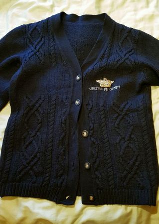 Warme Strickjacke Merino Wolle Dunkelblau Gr S