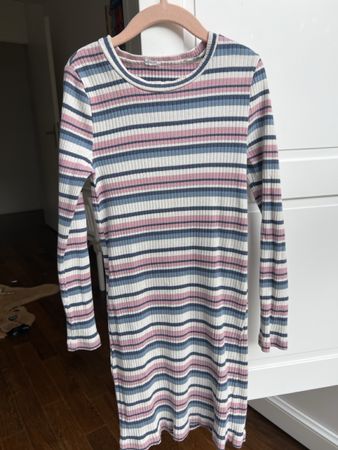 Striped Ribbed Dress, Long Sleeve 128cm