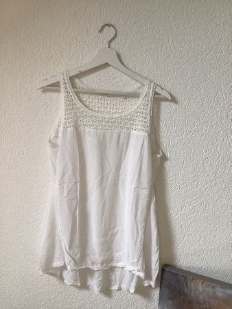 Opus weisses Sommer Top mit Spitze, Gr. 40, mit Leinen