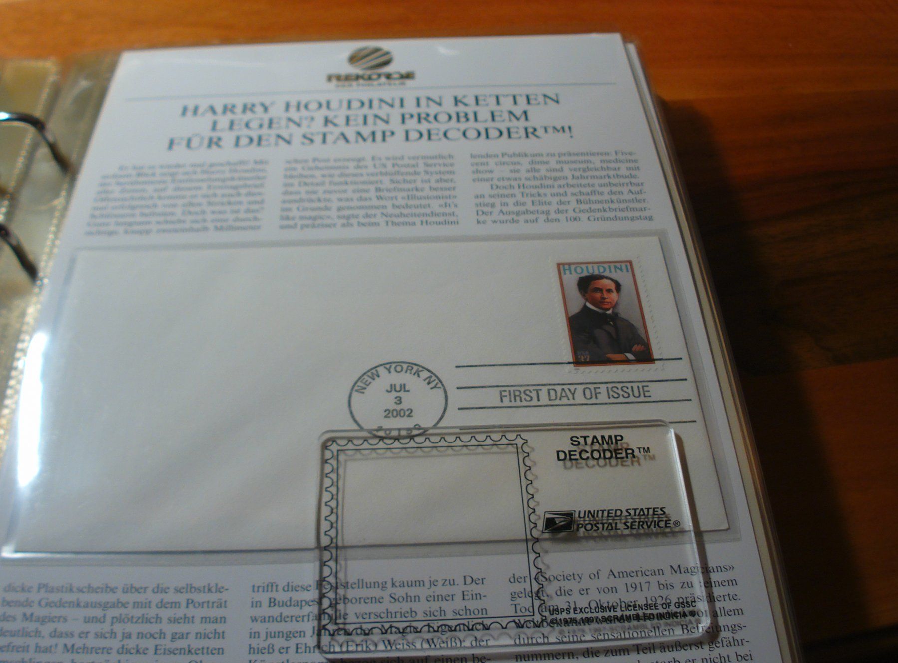 Alle Briefmarken: USA FDC 2002, Houdini in Ketten, Mit Stamp Decoder – Gebraucht aus Niederwil AG von morostahu