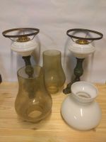 Lampe à pétrole ancienne, lot de pièces détachées diverses