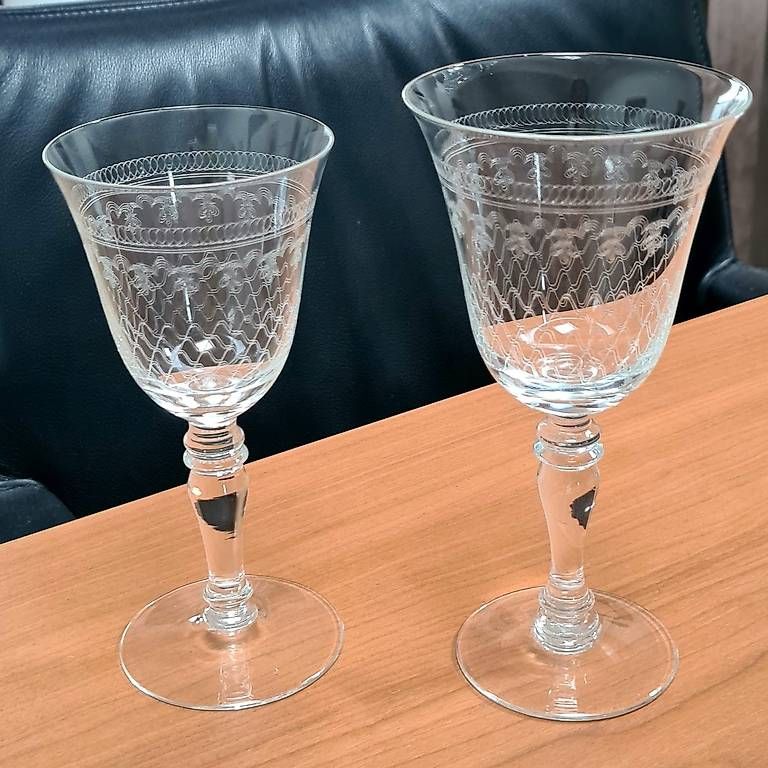 Gläser: Wein-/Prosecco Gläser geritzt, 50-iger Jahre – Gebraucht aus Oberaach von Sey-gnb5 1