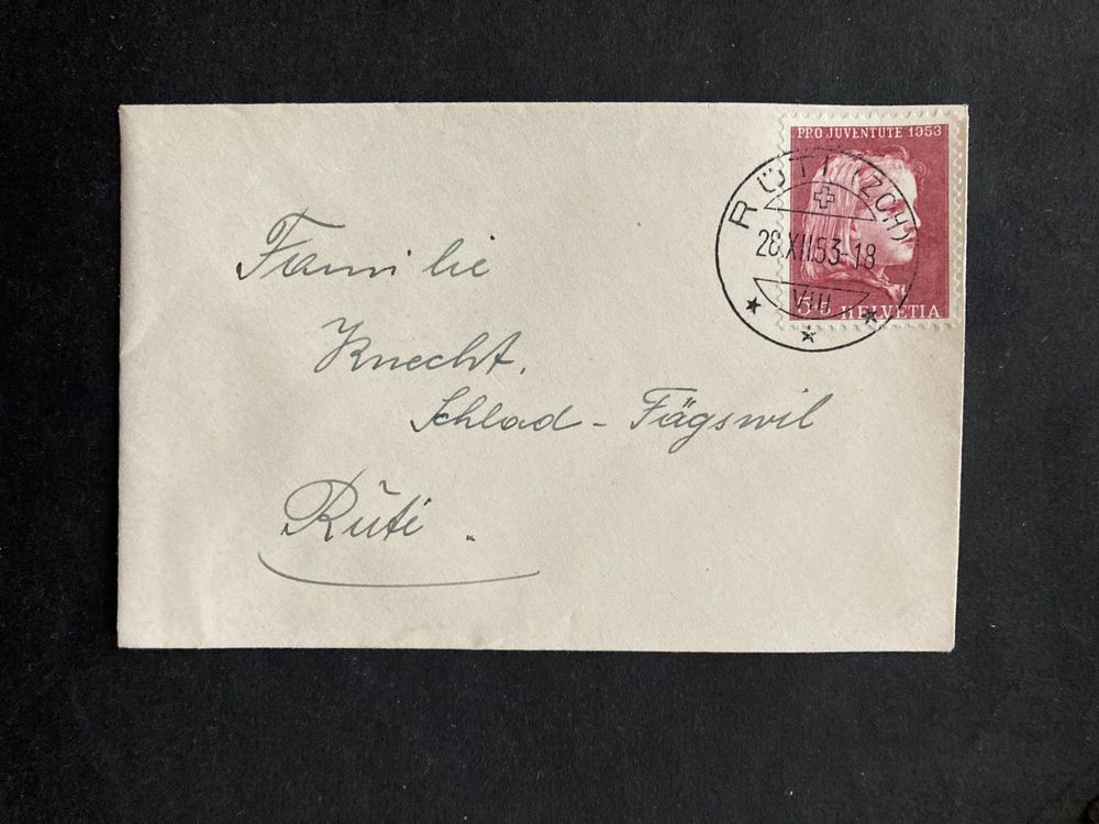 Schweiz 1953 Neujahrsgruss Briefli 5 Rp RÜTI (ZCH) 28.XII.53 1