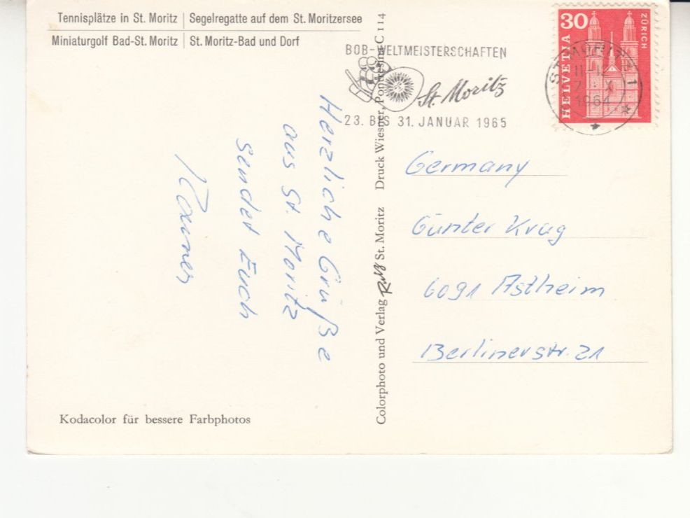 Cartoline postali: St. Moritz 1964 – Usato da Bürglen TG venduto da StampGraf 1