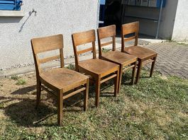 4 Vintage-Holzstühle, 50er/60er Jahre