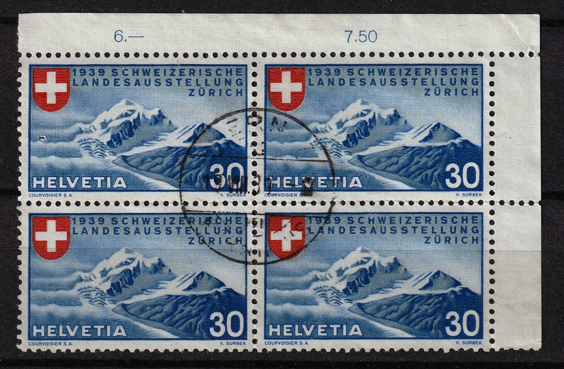 Tutti i francobolli: 1939 4er-Block ZNr. 221 – Usato da Arlesheim venduto da gaugi43