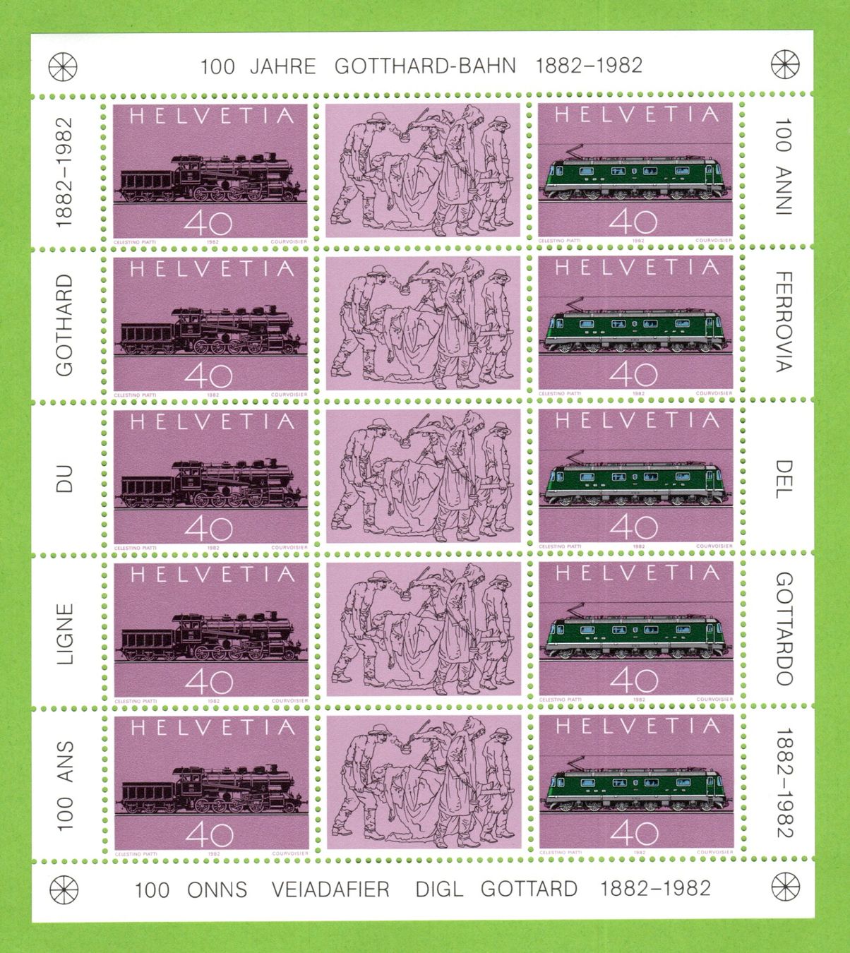 Tutti i francobolli: 1982 - 100 Jahre Gotthardbahn Kleinbogen posfrisch – Nuovo (secondo la descrizione) da Stein am Rhein venduto da Huehnerhund