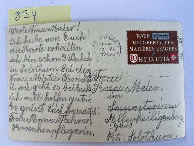 Ansichtskarten: alte Ansichtskarte Solothurn, 1942 – Gebraucht aus Niederwil AG von dahu75 1