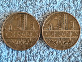 2 Stücke - 10 Francs Mathieu von 1975 + 1976
