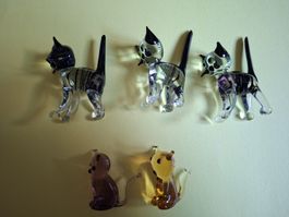 Glasfiguren Katzen Tiere 5er Set guter Zustand