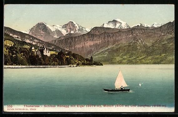 Cartoline postali: Thunersee, Schloss Hünegg mit Eiger, M – Usato da Berlin venduto da bartko-reher