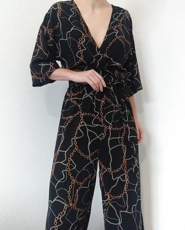 Jumpsuit Damen Schwarz Kettenmuster Grösse M