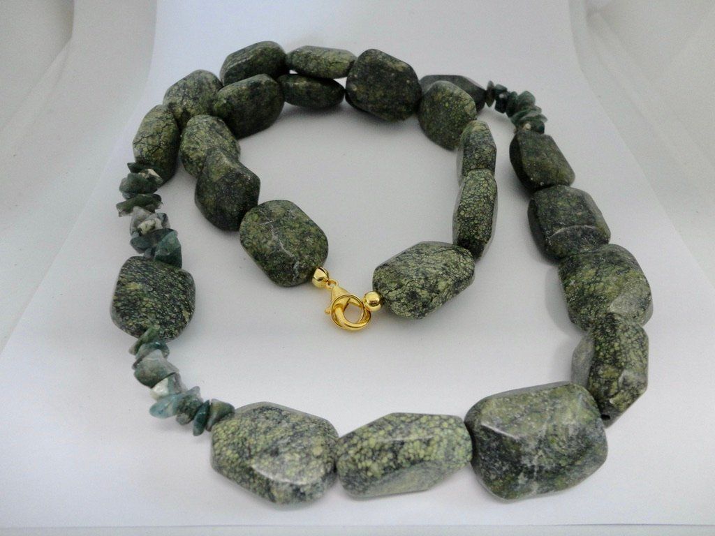 Catenine: Halskette - Serpentin, Moosachat – Nuovo (secondo la descrizione) da Biberist venduto da tl-schmuck