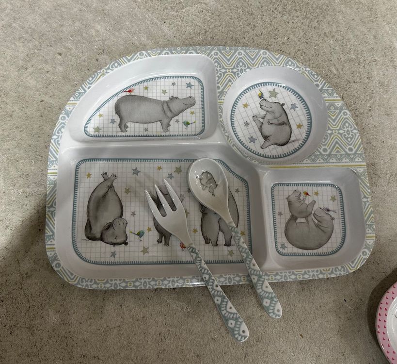 Sorrisini Kindergeschirr Lilo & Stitch - Mehrweg Teller Mit Edelstahl Besteck Set