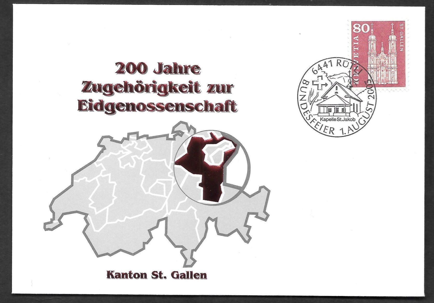 Tutti i francobolli: Sonderbrief St. Gallen 200 Jahre Eidgenossenschaft 1.8.2003 – Nuovo (secondo la descrizione) da Olten venduto da clotaldi