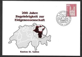 Sonderbrief St. Gallen 200 Jahre Eidgenossenschaft 1.8.2003
