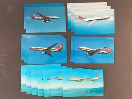 AK Postkarten Set 17x SWISSAIR DC-8-62 - FOKKER - BOEING
