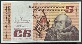 Irland 5 Pfund Geldschein, Jahrgang 1991, Top Zustand!