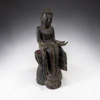 Maitreya Buddha Burma Teakholz 61cm Seltene Sitzhaltung