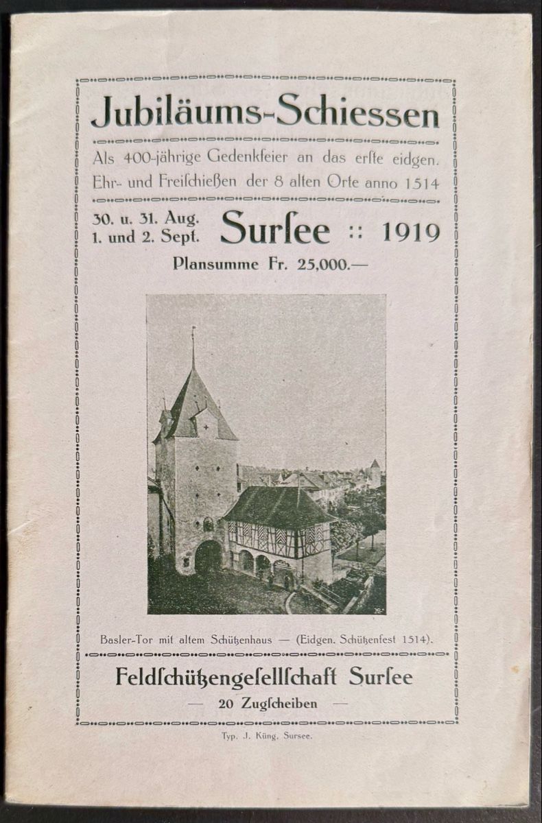 Bücher: Feldschützengesellschaft: Jubiläums-Schiessen SURSEE 1919 – Gebraucht aus Bern von felberunderground