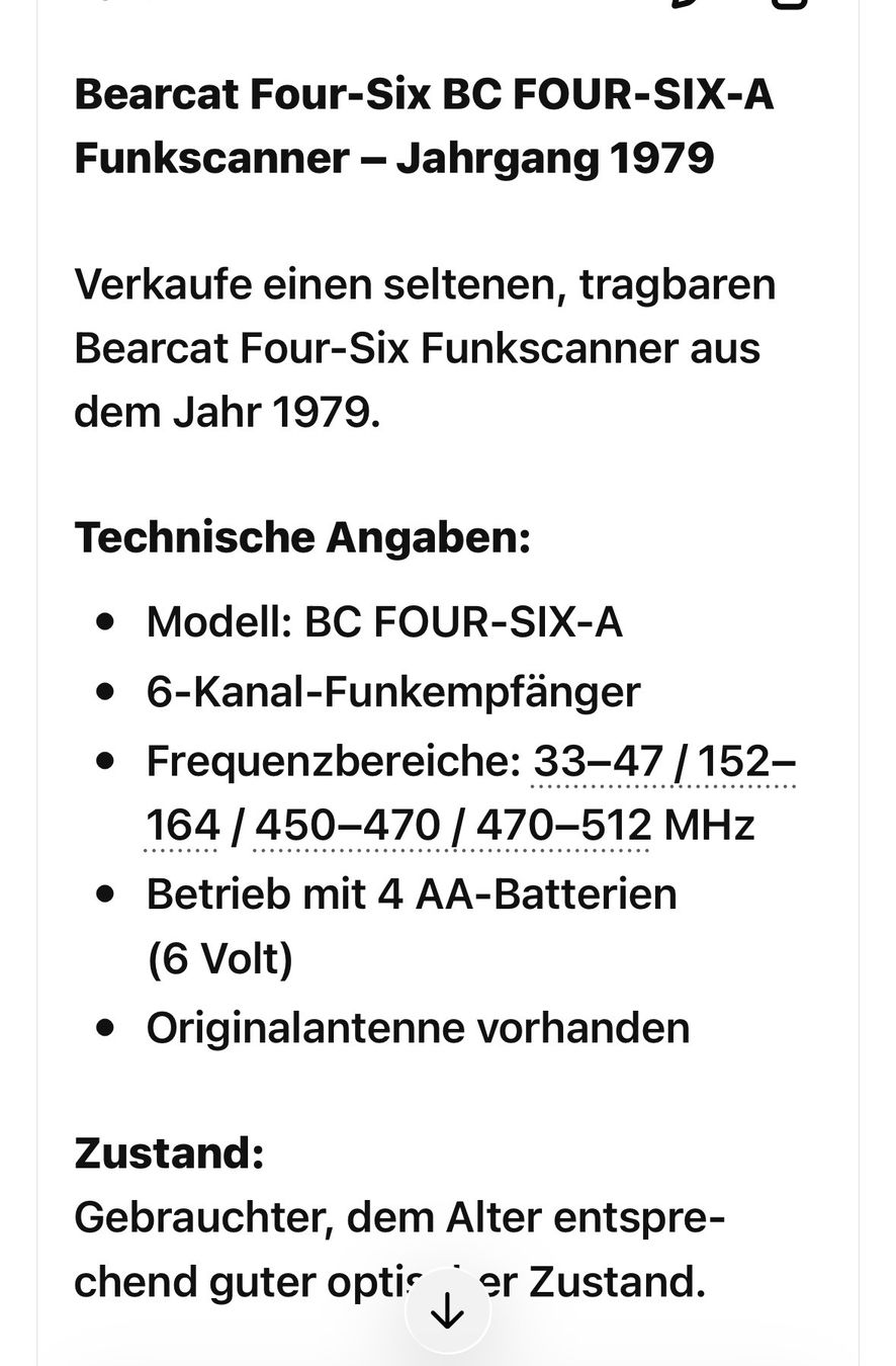 Radiocomunicazione: Funkscanner Bearcat BC FOUR-SIX-A gebraucht – Usato da Wiesendangen venduto da plus-minus 6
