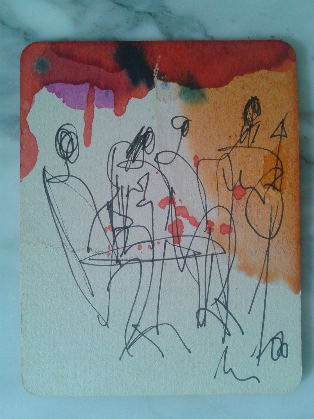 Untersetzer: Kunst auf Bierdeckel Bistro-Szene – Neu (gemäss Beschreibung) aus Camorino von Campellino
