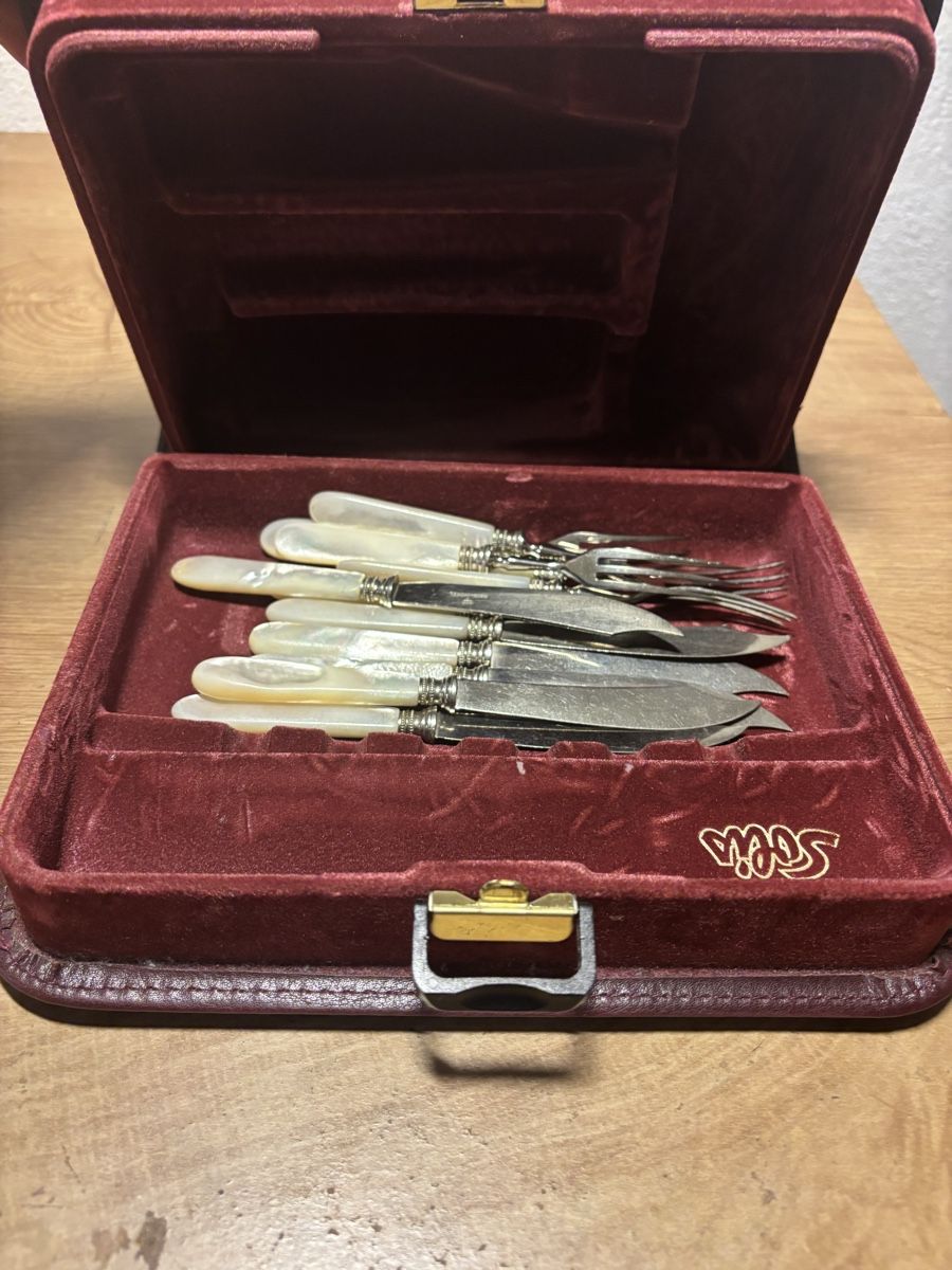 Set di posate: Antikes 12tlg Besteck mit Perlmuttgriffen – Usato da Orpund venduto da BlackEagel80 9
