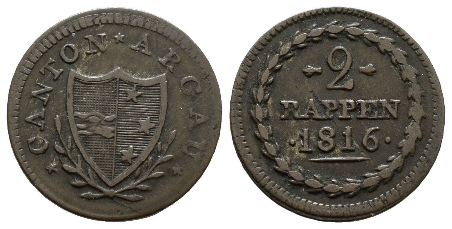 Tutti le monete: Aargau 2 Rappen 1816 /2411 – Usato da Trimbach venduto da Solothurn1