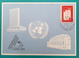 1981 blaue Karte UNO am Tag der Briefmarke in Grenchen SO