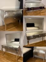 2 NACHTTISCHE & KONSOLE SCHMINKTISCH SILBER HOLZ