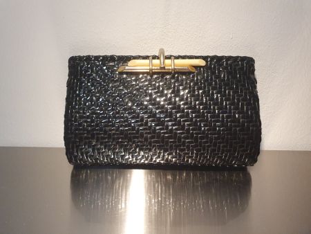 RODO Italia borsa vintage paglia intrecciata nera catena oro