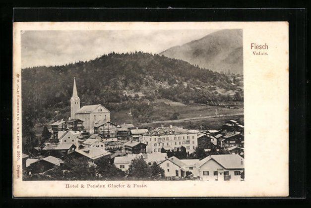 Cartoline postali: Fiesch /Valais, Hotel, Pension Glacier,  – Usato da Berlin venduto da bartko-reher