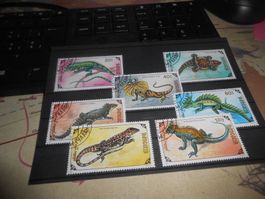 Briefmarken: Reptilien, Mongolei, 7 Stücke guter Zustand