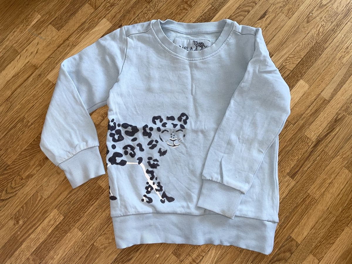 Maglioni & Felpe: Pulli hellblau mit Leopardenprint, Grösse 110/116 – Usato da luzern venduto da plueschmors.