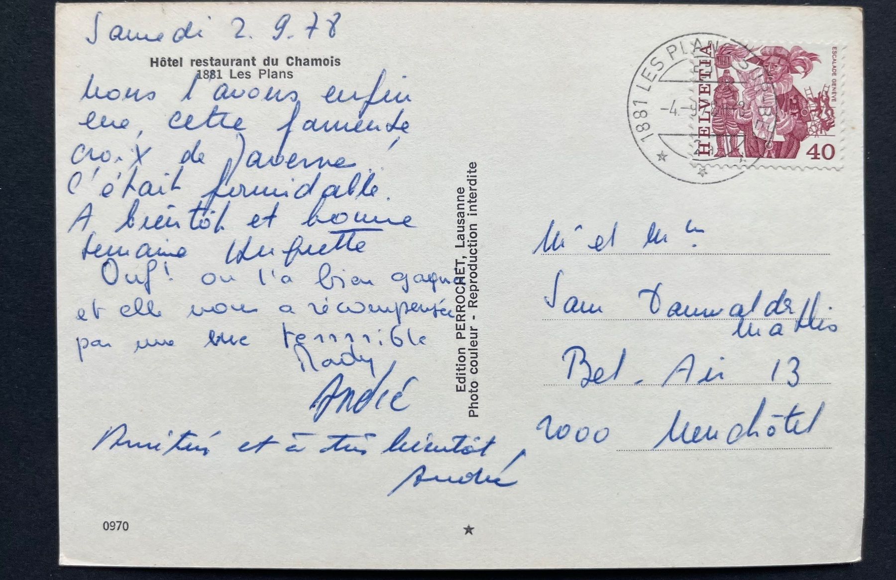 Cartoline postali: Les Plans/ Hôtel restaurant du Chamois, Oldtimer Autos – Usato da Ostermundigen venduto da DaxKarten-75 1