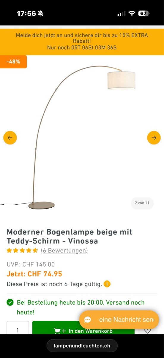 Lampade: Bogenlampe beige mit Teddy-Schirm neuwertig – Nuovo (secondo la descrizione) da Adlikon b.Regensdf venduto da Sikkkkkki