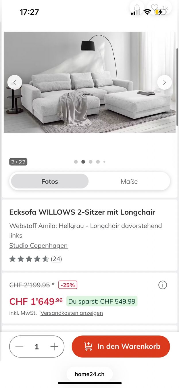Divani: Ecksofa Studio Copenhagen Willows hellgrau Longchair links – Usato da Dübendorf venduto da lou_xz88 5