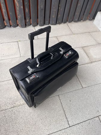 POLLINI Designer Pilotenkoffer Echtleder SCHWARZ Trolley NEU