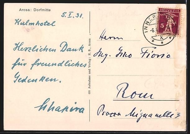 Ansichtskarten: AK Arosa, Dorfmitte im Winter – Gebraucht aus Berlin von bartko-reher 1