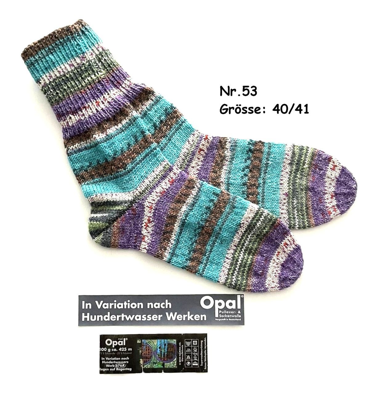 Socken: Handgestrickte "Hundertwasser" Socken  Grösse: 40/41  Nr.53 – Neu und originalverpackt aus Täuffelen von sohalt