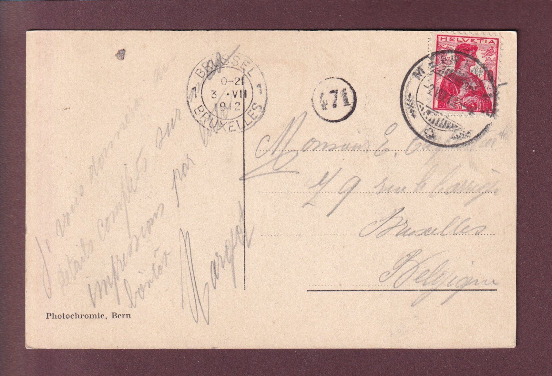 Cartoline postali: AARESCHLUCHT - Mann - 1912 – Usato da Pully venduto da nicecards 1