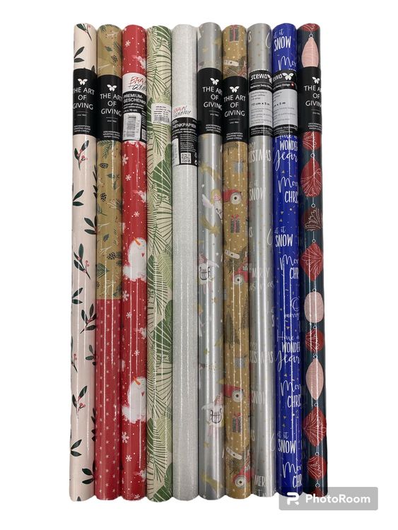 10 Rollen Kinder Weihnachtspapier, Geschenkpapier WEIHNACHTEN 2m X0,7m