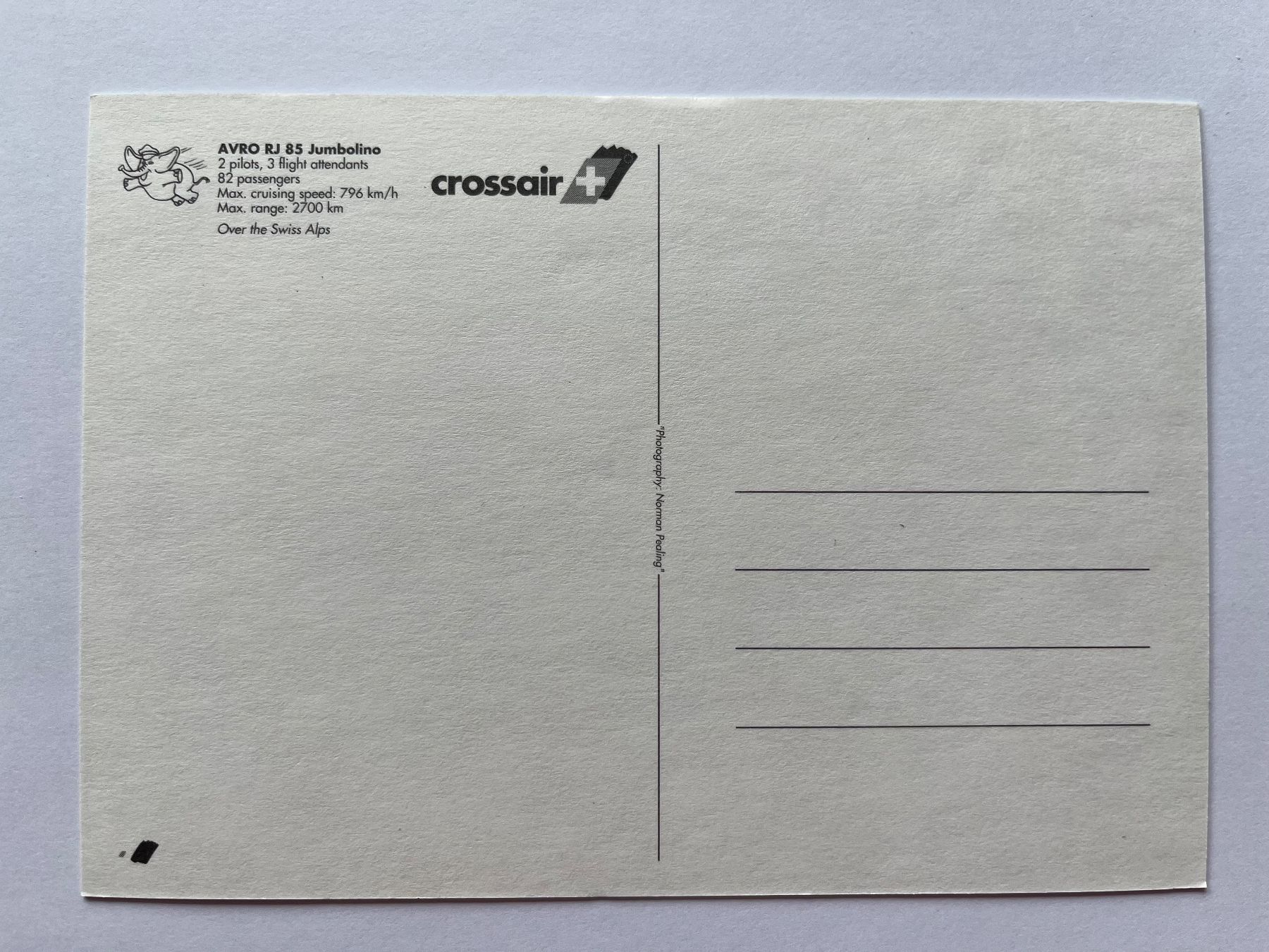 Postkarte Crossair Jumbolino AVRO RJ85 über den Alpen (Neu (gemäss ...