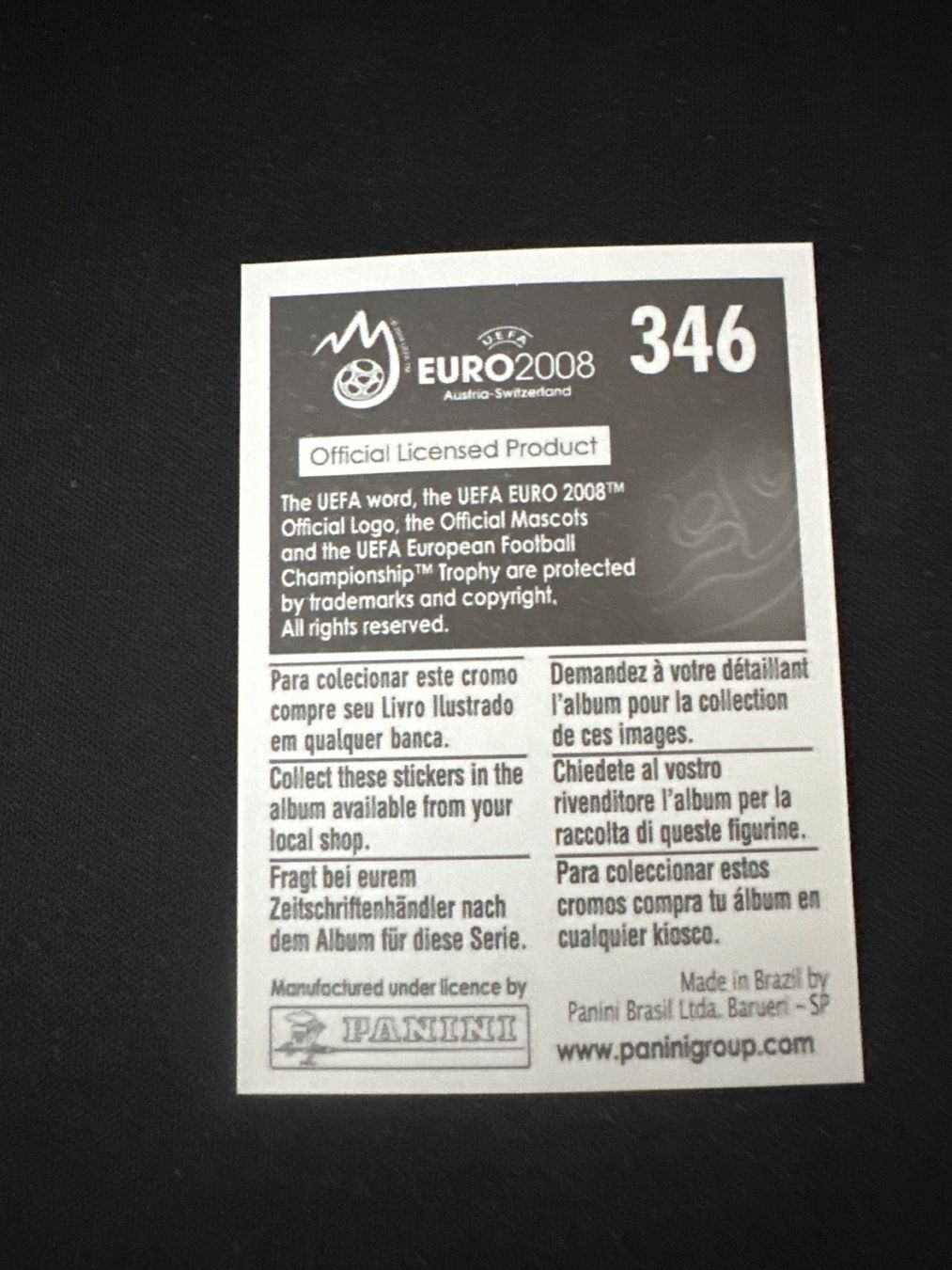 Panini Carte collezionabili: Panini UEFA EM 2008 Sticker - Nr. 346 – Usato da Sulz AG venduto da DealWerk 1