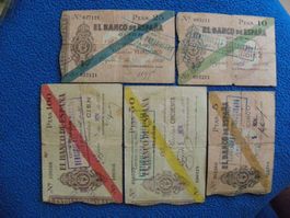Seltene Sammlung Spanische Banknoten von 1936 aus Gijon